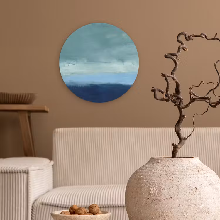 Abstract - Lagen - Rust - Modern - Blauw Wandcirkel kunststof plaat 5mm dik klein -sfeer1