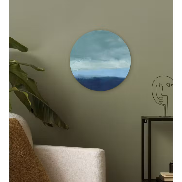Abstract - Lagen - Rust - Modern - Blauw Wandcirkel kunststof plaat 5mm dik klein -sfeer3