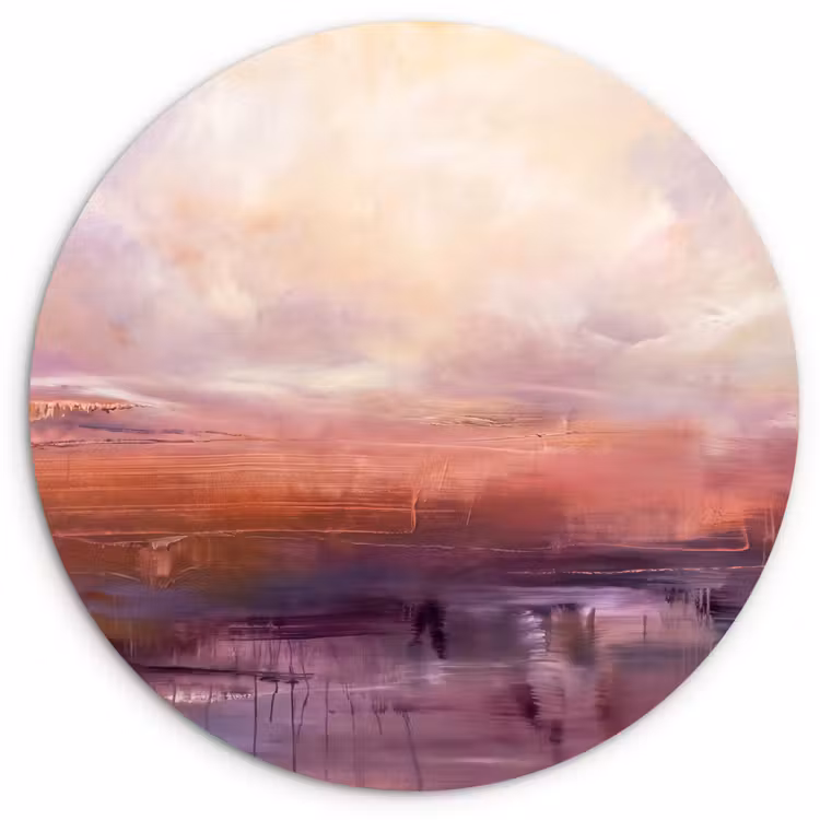 Abstract - Landschap - Modern - Paars - Oranje Wandcirkel kunststof plaat 5mm dik klein -3d