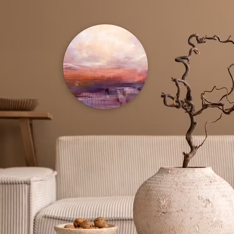 Abstract - Landschap - Modern - Paars - Oranje Wandcirkel kunststof plaat 5mm dik klein -sfeer1