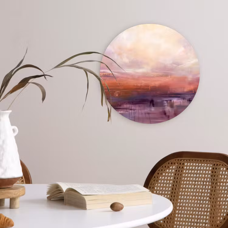 Abstract - Landschap - Modern - Paars - Oranje Wandcirkel kunststof plaat 5mm dik klein -sfeer4
