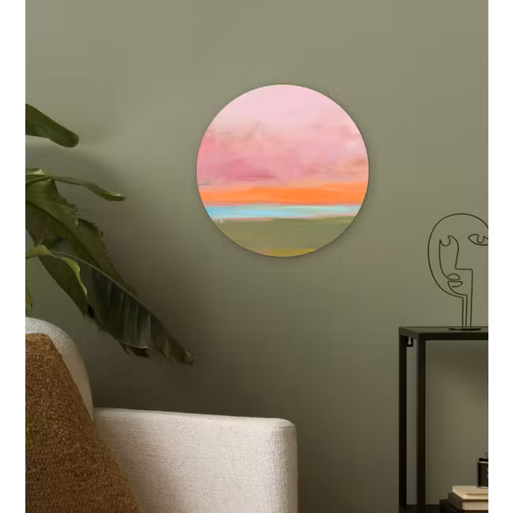 Abstract - Landschap - Modern - Roze - Oranje Wandcirkel kunststof plaat 5mm dik klein -sfeer3