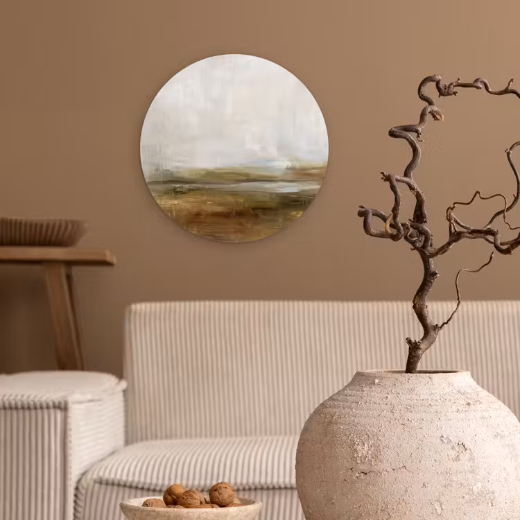 Abstract - Landschap - Natuur - Beige - Bruin Wandcirkel kunststof plaat 5mm dik klein -sfeer1