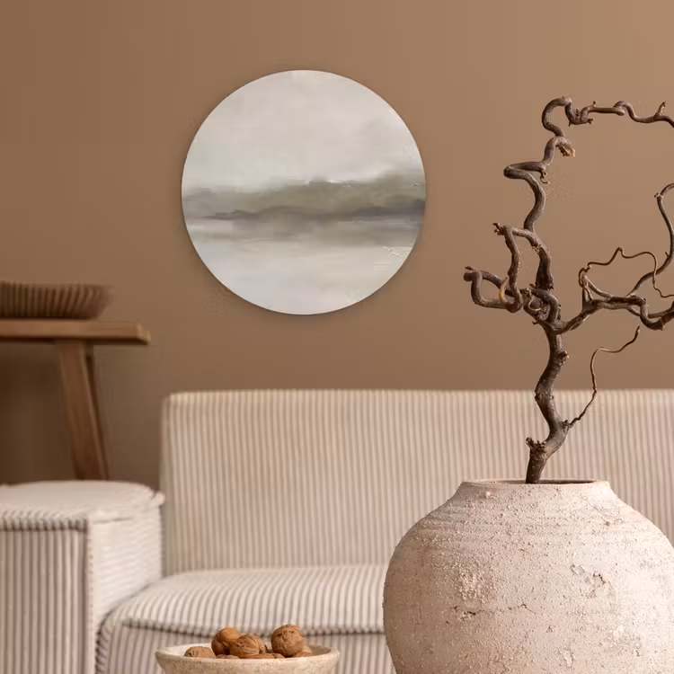 Abstract - Landschap - Nevel - Modern - Grijs Wandcirkel kunststof plaat 5mm dik klein -sfeer1