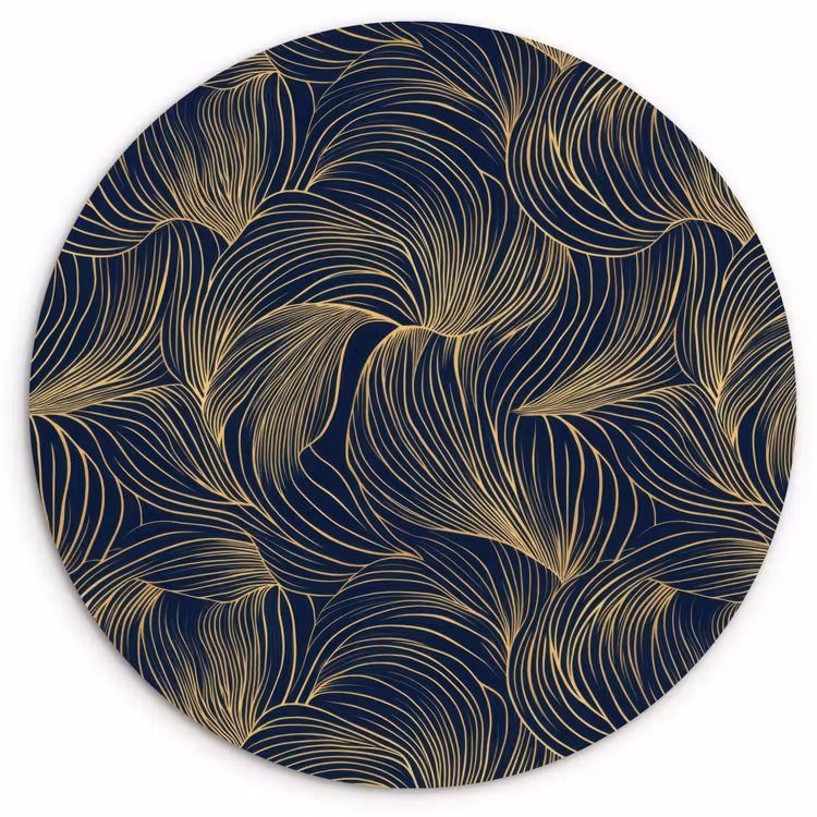 Abstract - Lijnen - Blauw - Goud Wandcirkel kunststof plaat 5mm dik klein 188 -3d