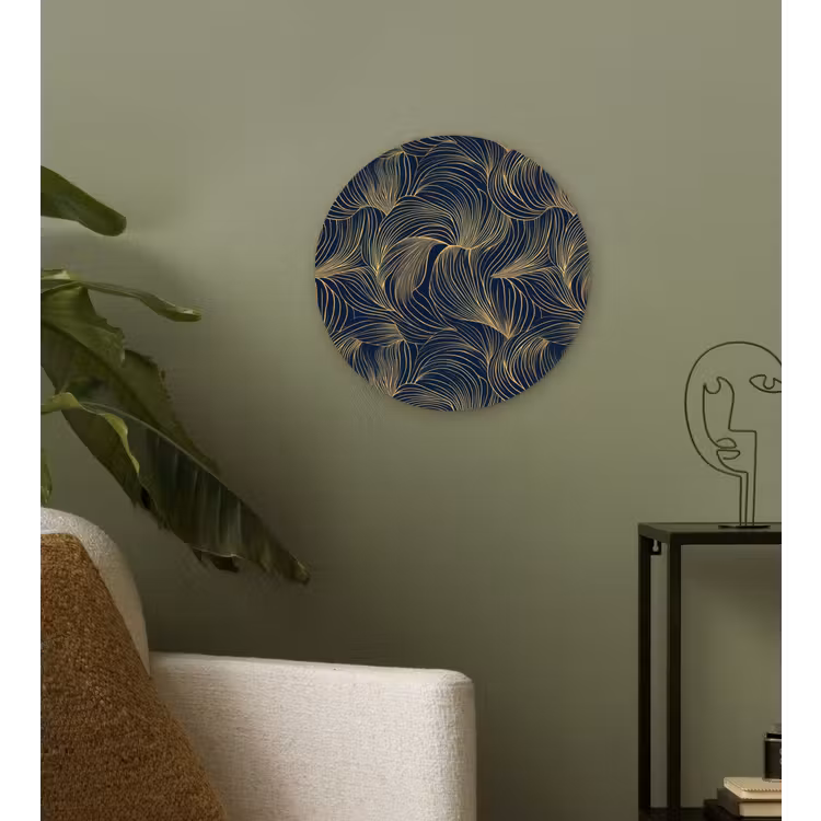 Abstract - Lijnen - Blauw - Goud Wandcirkel kunststof plaat 5mm dik klein 188 -sfeer3
