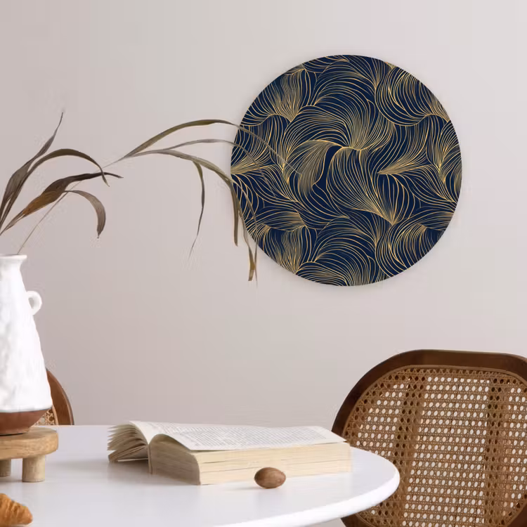 Abstract - Lijnen - Blauw - Goud Wandcirkel kunststof plaat 5mm dik klein 188 -sfeer4