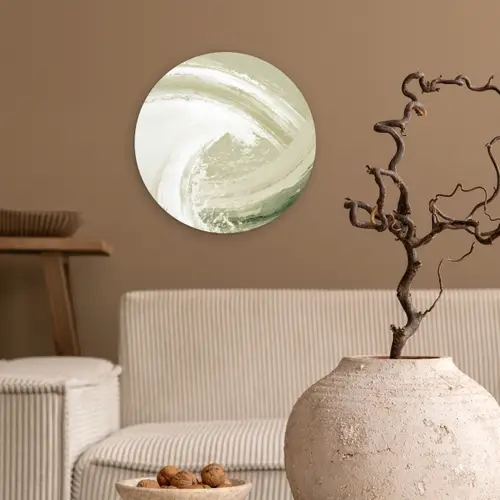 Abstract - Penseelstreken - Golven - Groen Wandcirkel kunststof plaat 5mm dik klein -sfeer1