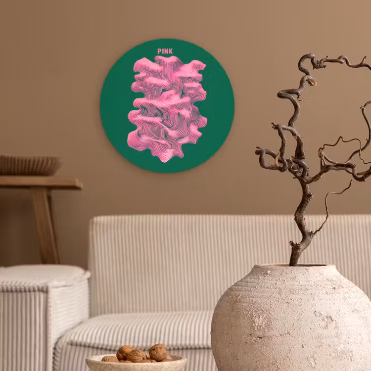 Abstract - Pink - Lijnen - Groen Wandcirkel kunststof plaat 5mm dik klein -sfeer1