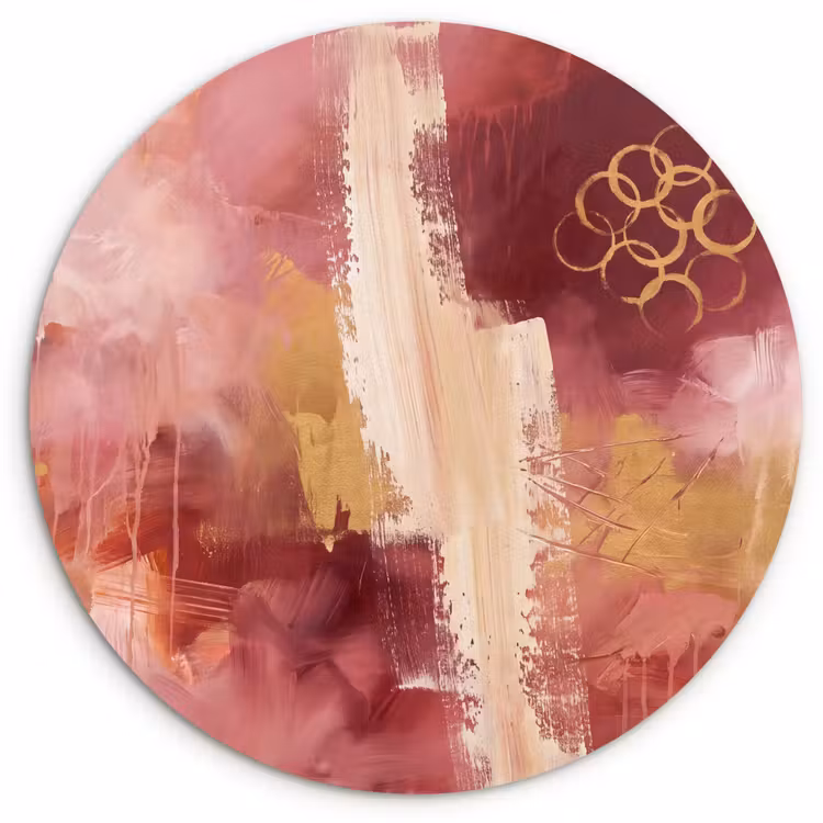 Abstract - Rood - Goud - Modern - Kunst Wandcirkel kunststof plaat 5mm dik klein -3d