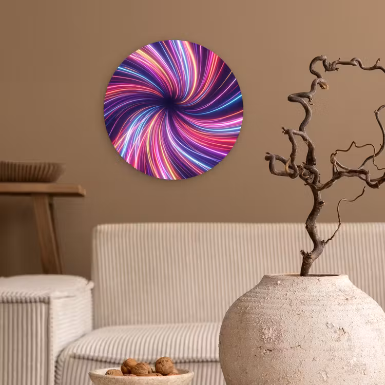 Abstract - Swirl - Futuristic - Neon Wandcirkel kunststof plaat 5mm dik klein -sfeer1