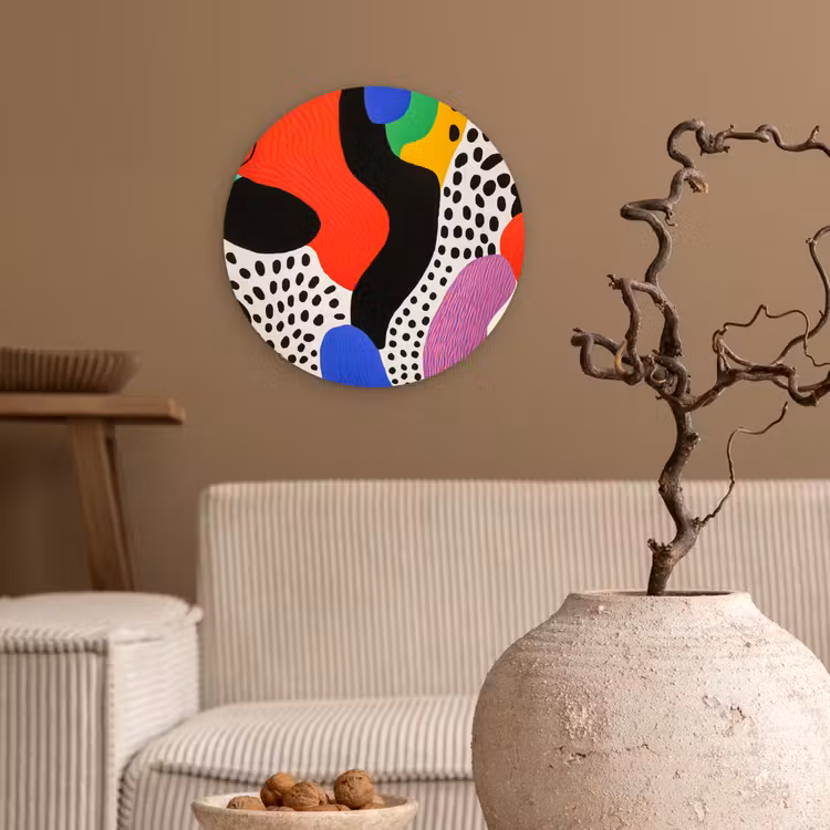 Abstract - Vormen - Kleuren - Stippen Wandcirkel kunststof plaat 5mm dik klein -sfeer1