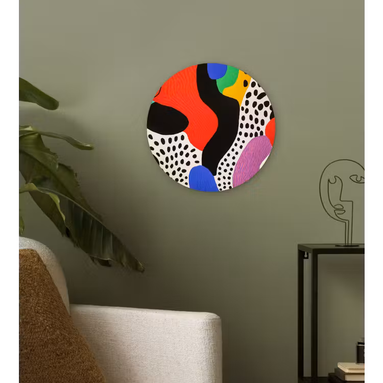 Abstract - Vormen - Kleuren - Stippen Wandcirkel kunststof plaat 5mm dik klein -sfeer3