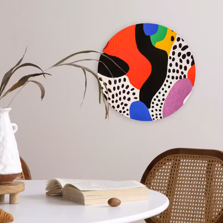 Abstract - Vormen - Kleuren - Stippen Wandcirkel kunststof plaat 5mm dik klein -sfeer4