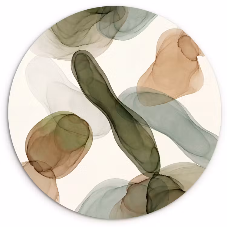 Abstract - Vormen - Modern - Kunst - Groen - Bruin Wandcirkel kunststof plaat 5mm dik klein -3d