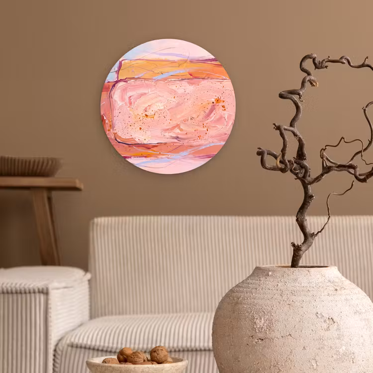 Abstract - Vormen - Modern - Roze Wandcirkel kunststof plaat 5mm dik klein -sfeer1