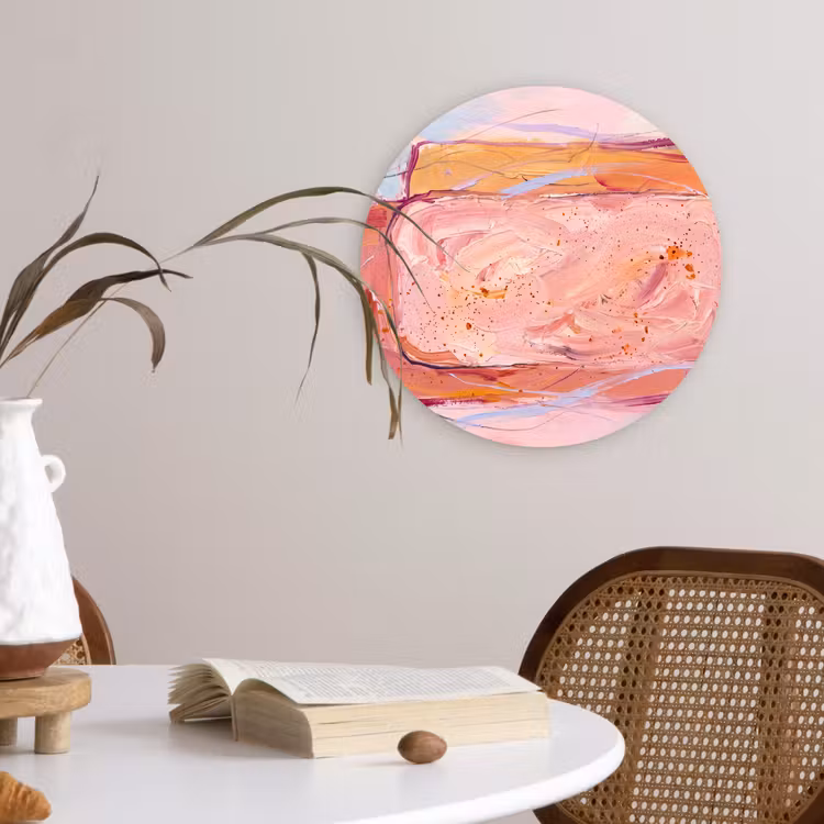 Abstract - Vormen - Modern - Roze Wandcirkel kunststof plaat 5mm dik klein -sfeer4