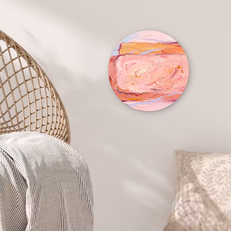Abstract - Vormen - Modern - Roze Wandcirkel kunststof plaat 5mm dik klein -sfeer5