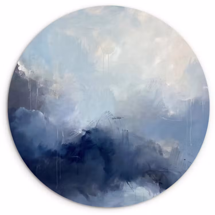 Abstract - Wolken - Modern - Blauw - Kunst Wandcirkel kunststof plaat 5mm dik klein -3d