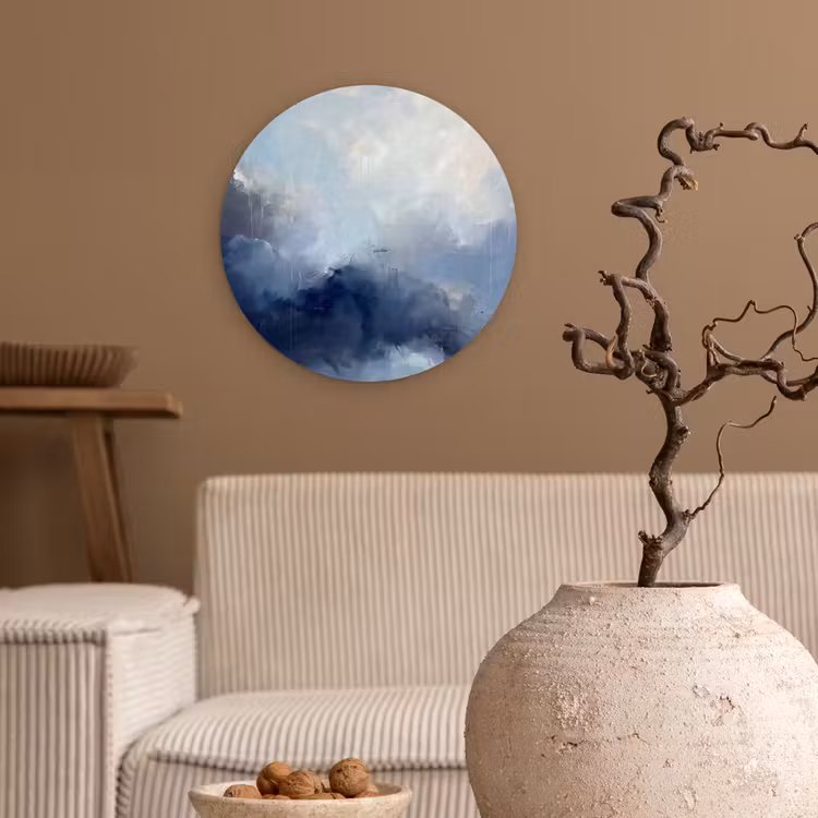 Abstract - Wolken - Modern - Blauw - Kunst Wandcirkel kunststof plaat 5mm dik klein -sfeer1