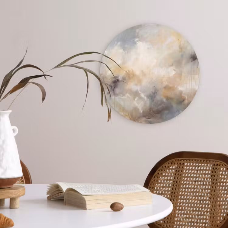 Abstract - Wolken - Sfeervol - Beige - Grijs Wandcirkel kunststof plaat 5mm dik klein -sfeer4