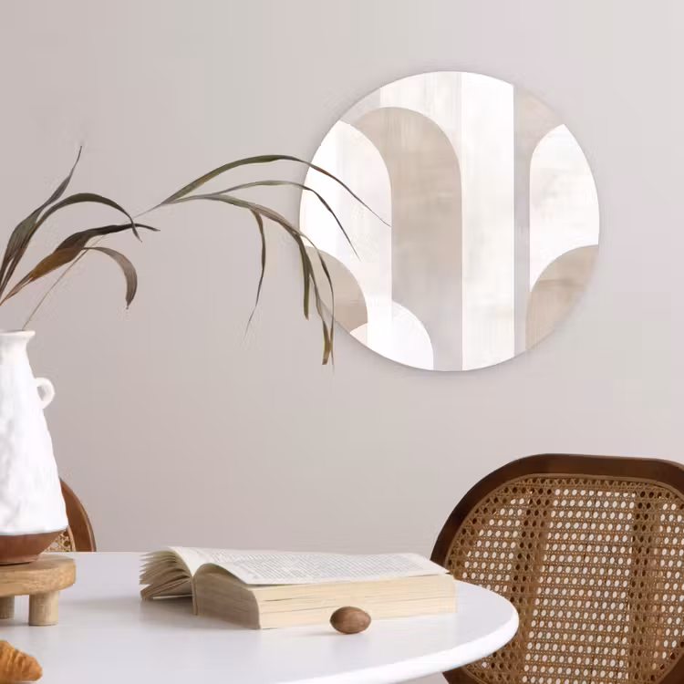 Abstracte bogen - Modern - Beige Wandcirkel kunststof plaat 5mm dik klein -sfeer4