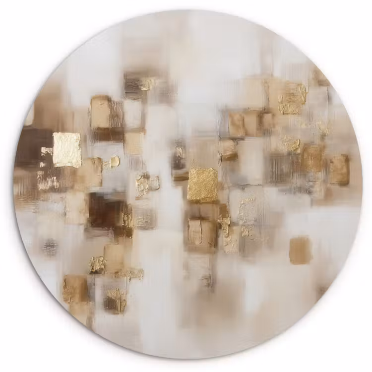 Abstracte vierkanten - Aardetonen - Mistig Wandcirkel kunststof plaat 5mm dik klein -3d