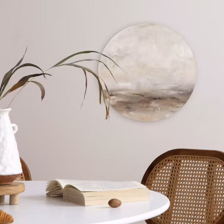 Abstrakt - Landschap - Modern - Beige - Kunst Wandcirkel kunststof plaat 5mm dik klein -sfeer4