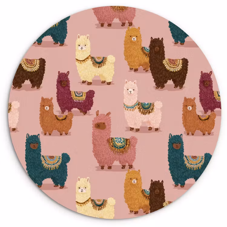 Alpaca's - Patroon - Kleurrijk Wandcirkel kunststof plaat 5mm dik klein 188 -3d