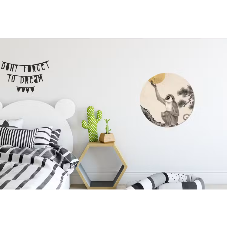 Aap - Maan - Goud Wandcirkel aluminium klein -kinderkamer