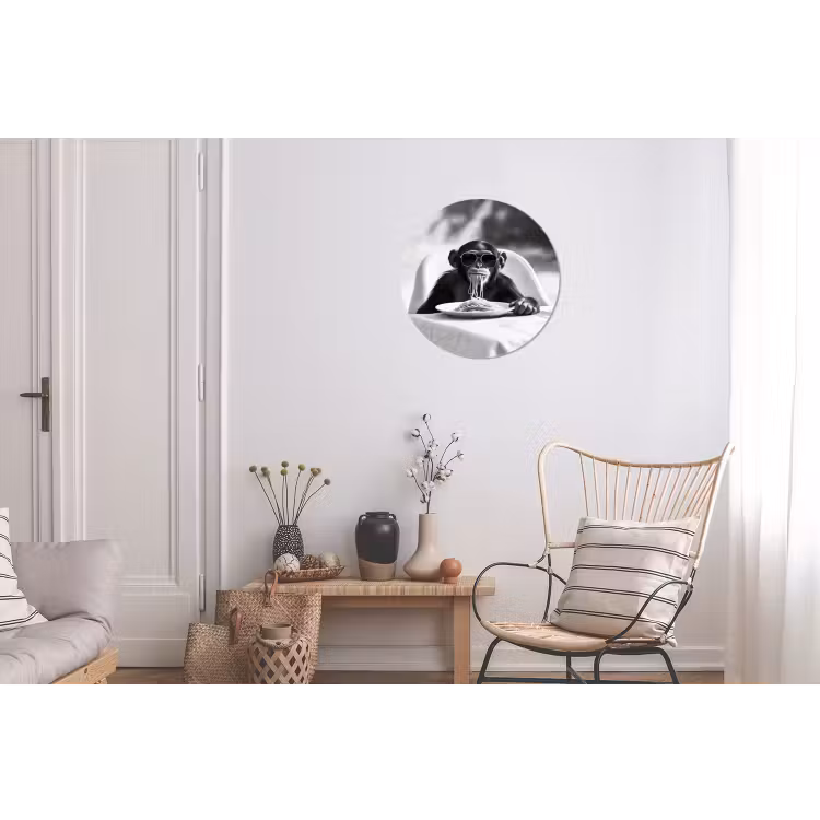 Aap - Spaghetti - Zonnebril - Zwart wit - Cool - Dier Wandcirkel aluminium klein -woonkamer