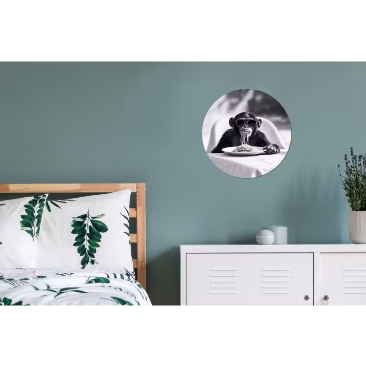 Aap - Spaghetti - Zonnebril - Zwart wit - Cool - Dier Wandcirkel aluminium klein -slaapkamer