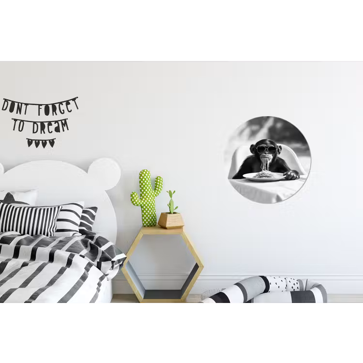 Aap - Spaghetti - Zonnebril - Zwart wit - Cool - Dier Wandcirkel aluminium klein -kinderkamer