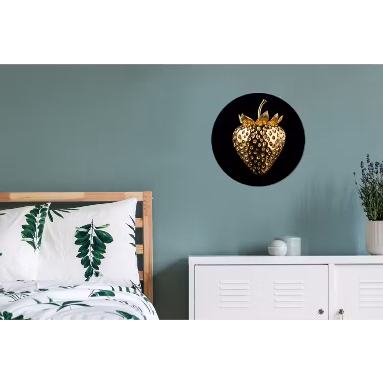 Aardbei - Goud - Zwart - Chrome Wandcirkel aluminium klein -slaapkamer