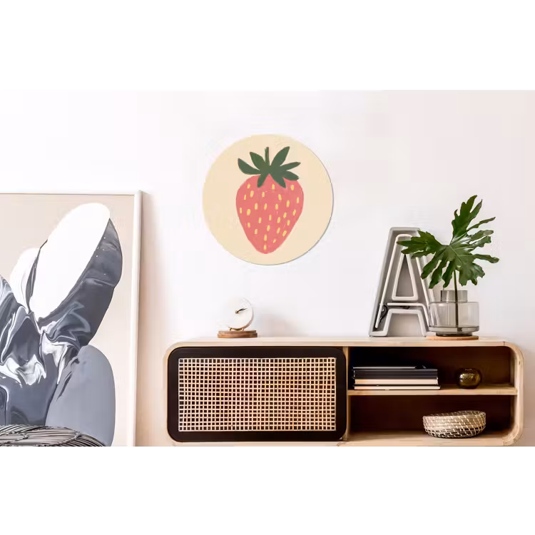 Aardbei - Minimalistisch - Rood - Fruit Wandcirkel aluminium klein -kantoor