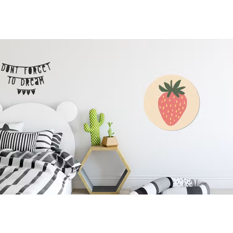 Aardbei - Minimalistisch - Rood - Fruit Wandcirkel aluminium klein -kinderkamer