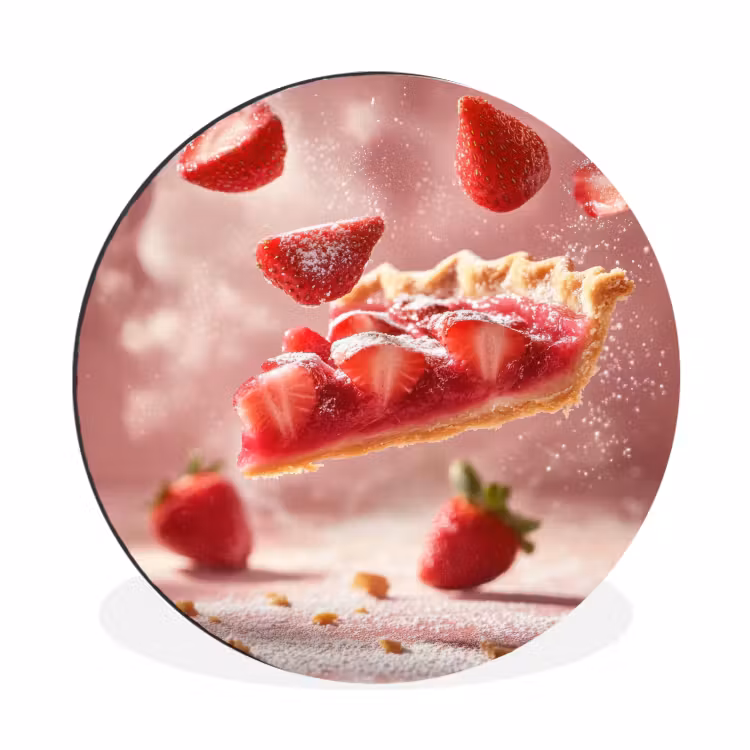 Aardbei - Taart- Eten - Roze Wandcirkel aluminium klein -3d