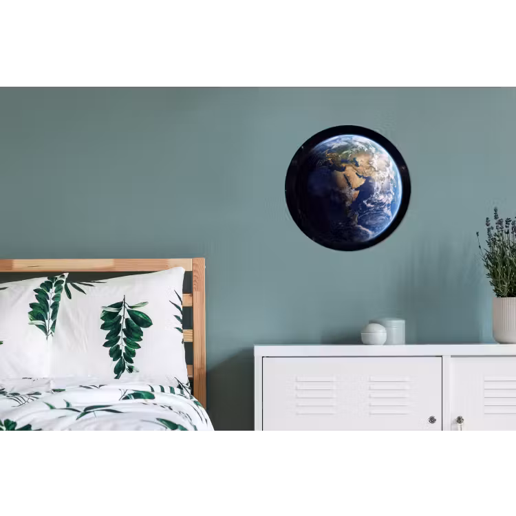 Aarde - Ruimte - Blauw - Groen Wandcirkel aluminium klein -slaapkamer