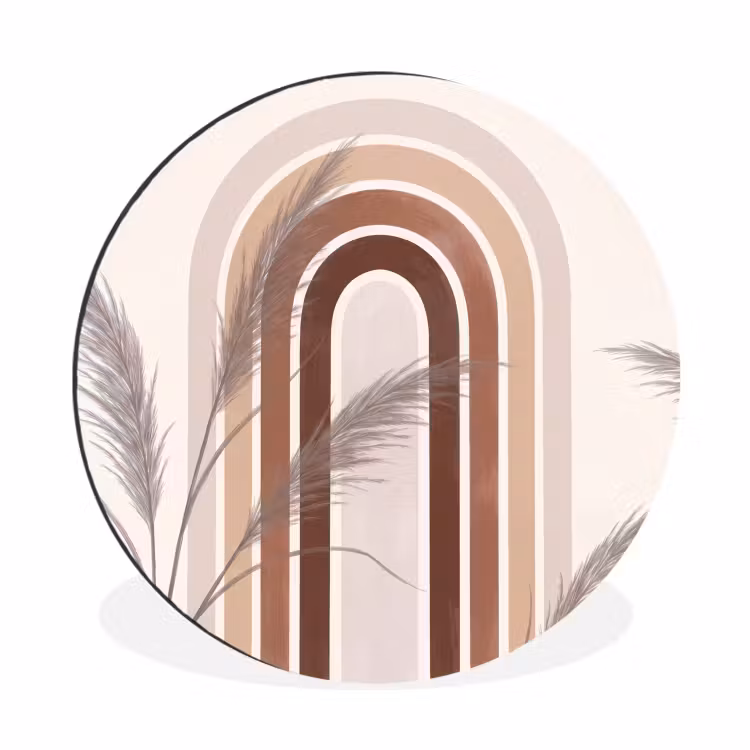Abstract - Bogen - Plant - Boho - Beige Wandcirkel aluminium klein -3d