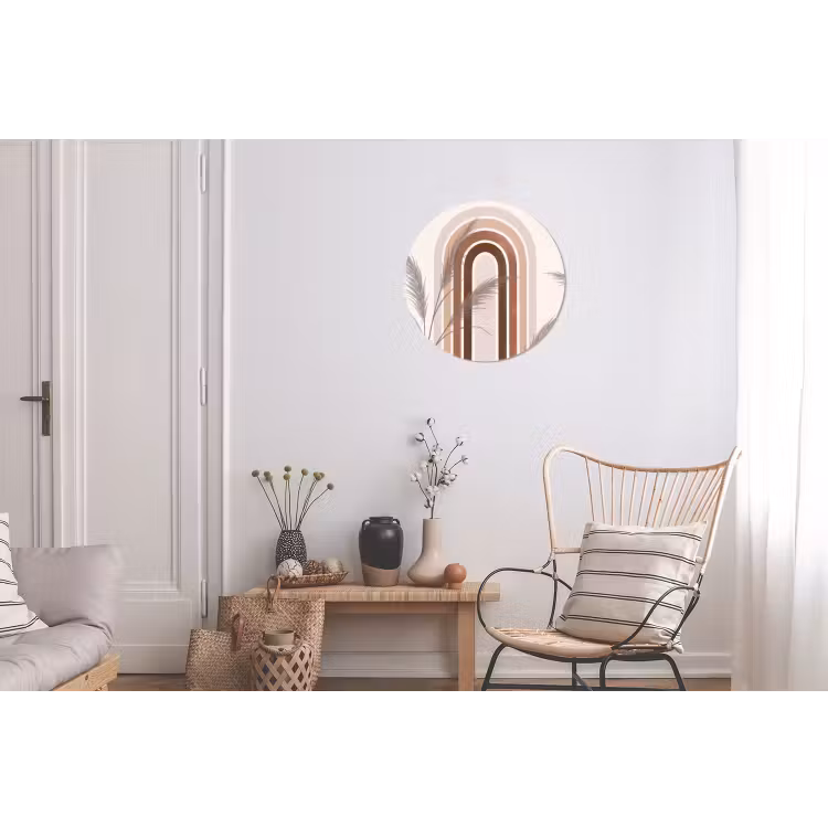 Abstract - Bogen - Plant - Boho - Beige Wandcirkel aluminium klein -woonkamer