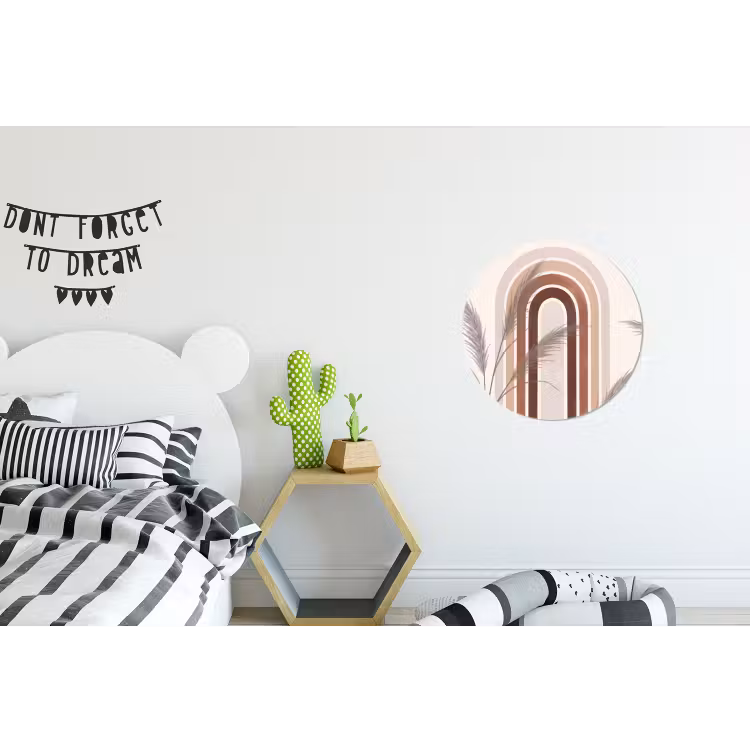 Abstract - Bogen - Plant - Boho - Beige Wandcirkel aluminium klein -kinderkamer