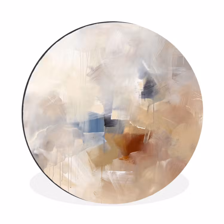 Abstract - Borstelstreken - Modern - Beige - Kunst Wandcirkel aluminium klein -3d