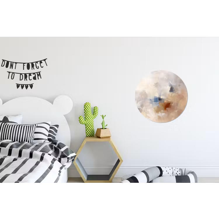 Abstract - Borstelstreken - Modern - Beige - Kunst Wandcirkel aluminium klein -kinderkamer