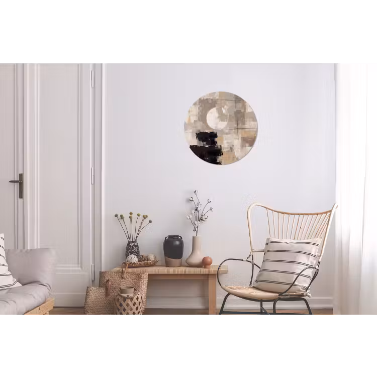Abstract - Cirkel - Modern - Beige - Zwart - Minimalistisch Wandcirkel aluminium klein -woonkamer