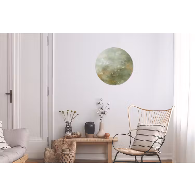 Abstract - Groen - Beige - Modern - Kunst Wandcirkel aluminium klein -woonkamer