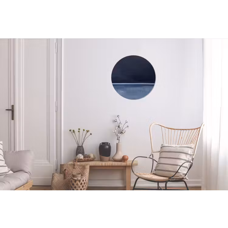 Abstract - Horizontale lijn - Minimalistisch - Donkerblauw - Kunst Wandcirkel aluminium klein -woonkamer