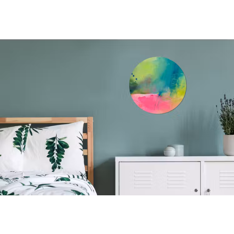 Abstract - Kleuren - Modern - Groen - Roze Wandcirkel aluminium klein -slaapkamer