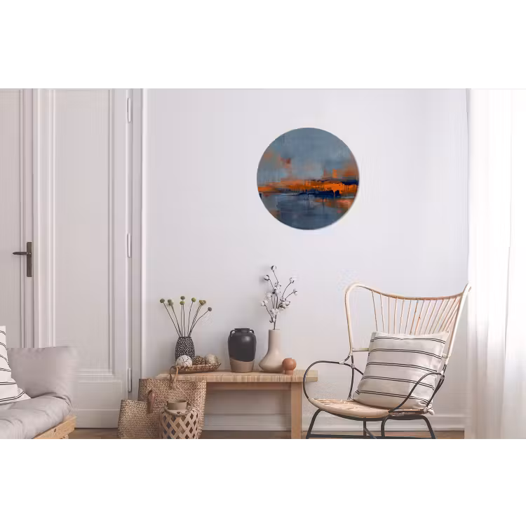 Abstract - Kleuren - Modern - Oranje - Grijs Wandcirkel aluminium klein -woonkamer