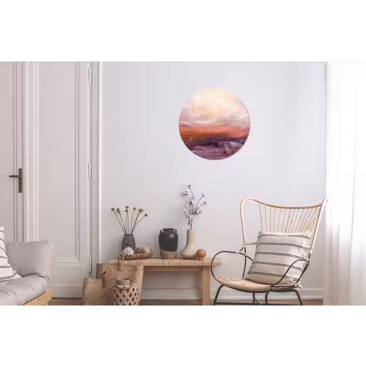 Abstract - Landschap - Modern - Paars - Oranje Wandcirkel aluminium klein -woonkamer