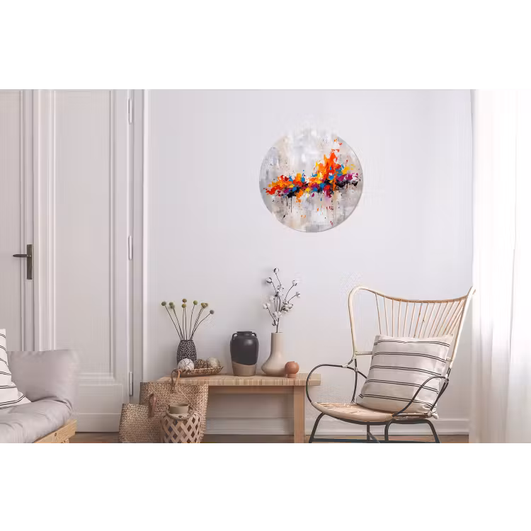 Abstract - Schilderij - Kleurrijk - Dynamisch Wandcirkel aluminium klein -woonkamer
